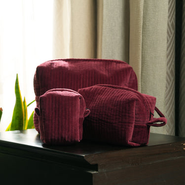 Velvet Quilted Makeup Travel Pouch Handmade Cosmetic Bag Luxury Velvet Travel Bag Makeup Skincare Organizer | Coin purse Set Of 3
